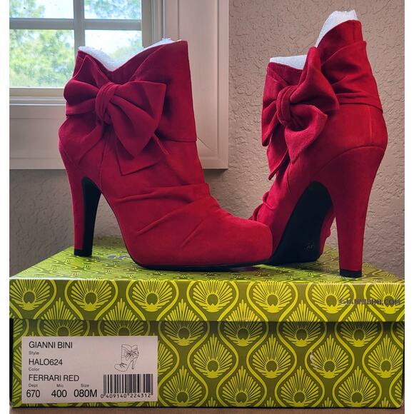 Gianni Bini Halo Red Suede Leather Booties with Bow - 8M - NIB - Picture 4 of 12